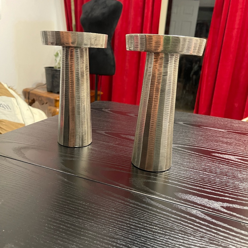 Silver Textured Candle Holders